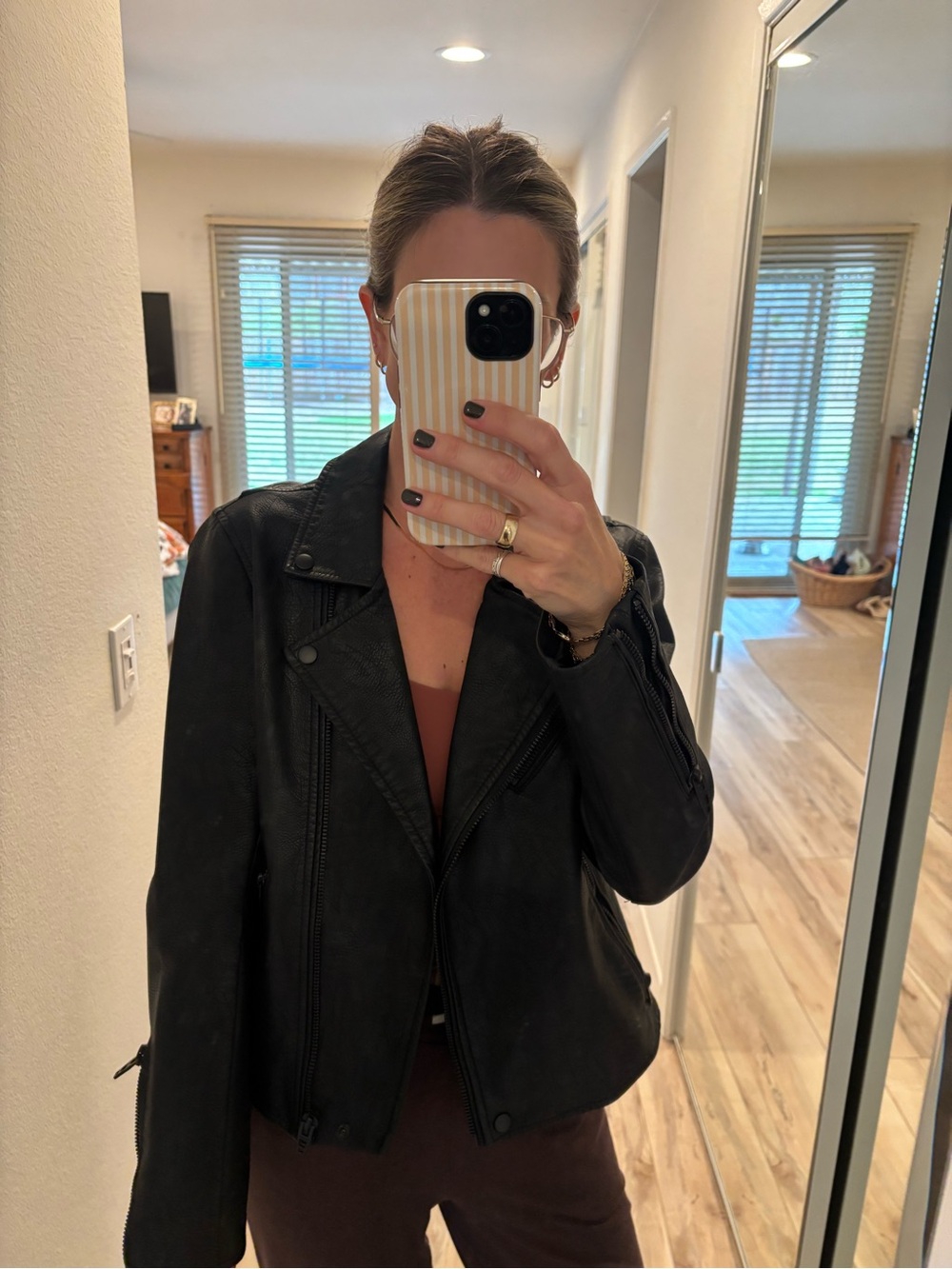 Blank NYC Black Leather like Moto Jacket with Notch Lapel